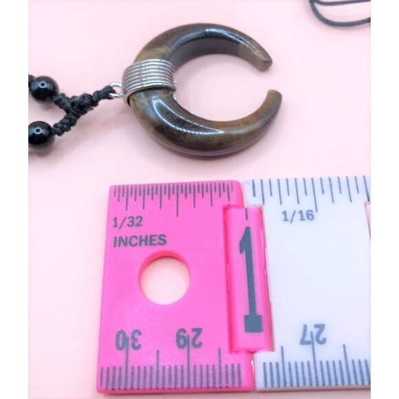 Beautiful Tiger Eye Moon Pendant on Black Obsidian Beaded Necklace - Picture 3 of 5